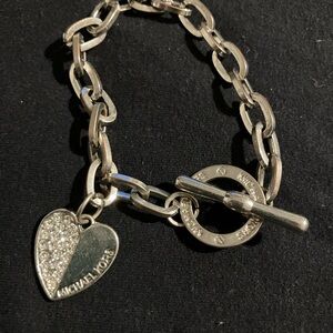 Michael Kors Silver and Crystal Heart Bracelet